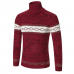 Mens Fashion High Collar Pullovers Wool Color Block Thick Warm Casual Sweaters