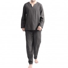 TWO  SIDED Mens Cotton Comfy Soft Solid Color Long Sleeve Sleepwear Set Yoga Pajamas Set