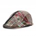 Menico Men Cotton Outdoor Spliced Plaid Panel Visor Vintage Hat Beret Flat Cap