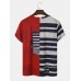 Men Stylish Asymmetric Striped Print Patchwork O Neck Hem Cuff Casual T  Shirts