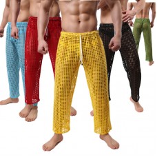 Sexy Hollow Mesh Breathable Perspective Home Sleepwear Pajamas Pants for Men