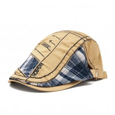 Menico Men Outdoor Cotton Patchwork Plaid Stitching Adustable Sunshade Beret Flat Hat
