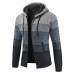 Mens Thick Velvet Casual Thermal Knitting Cardigans Hooded Color Matching Sweaters