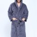 Men Flannel Pockets Bathrobe Pajama Hooded Sleepwear Robe