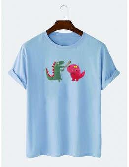 Mens Funny Cartoon Dinosaur Print 100  Cotton Casual T  Shirt