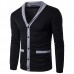 Classic Brief Fashion Neckline Sweatershirt Men’s Single  breasted Hit Color Knitting Cardigan