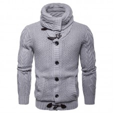 Men’s Casual Knit Flexible Breathable Thickened Buttons Solid Color Winter Long Sleeve Sweaters