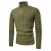 Mens Casual Breathable Buttons High Collar Solid Color Long Sleeve Sweaters