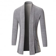 Men’s Fashion Knitting Cardigans Long Section Pure Color Turndown Collar Casual Outwear