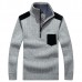 Men’s Casual Business Woolen Zipper Stand Collar Sweaters Patchwork Contrast Color Pullover