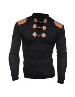 Fashion Horns Buttons Design Patchwork Pullovers Casual Knitted Stand Collar Sweater For Men