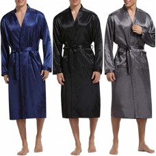 Mens Comfortable Mid Long Bathrobe Lightweight Sleepwear Loungewear