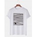 Mens Shark   Line Print Round Neck Short Sleeve Cute T  Shirts