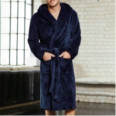 Mens Plus Size Coral Fleece Thick Warm Waistband Sleepwear Robe Pajamas
