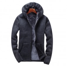 Mens Winter Fleece Thicken Pockets Cardigans Knit Zipper Solid Color Warm Sweaters