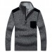 Men’s Casual Business Woolen Zipper Stand Collar Sweaters Patchwork Contrast Color Pullover