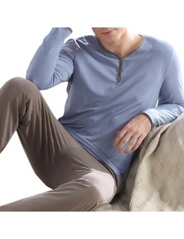 Mens Comfortable Casual Home Long Sleeve Sleeping Pajamas Suit